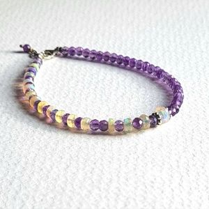 opal and amethyst beaded delicate bracelet